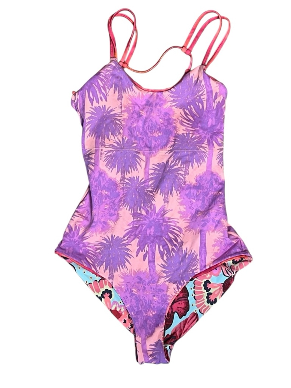 Maaji Reversible One Piece Swimsuit Small Floral Palm Print Cutout Back - Picture 10 of 13